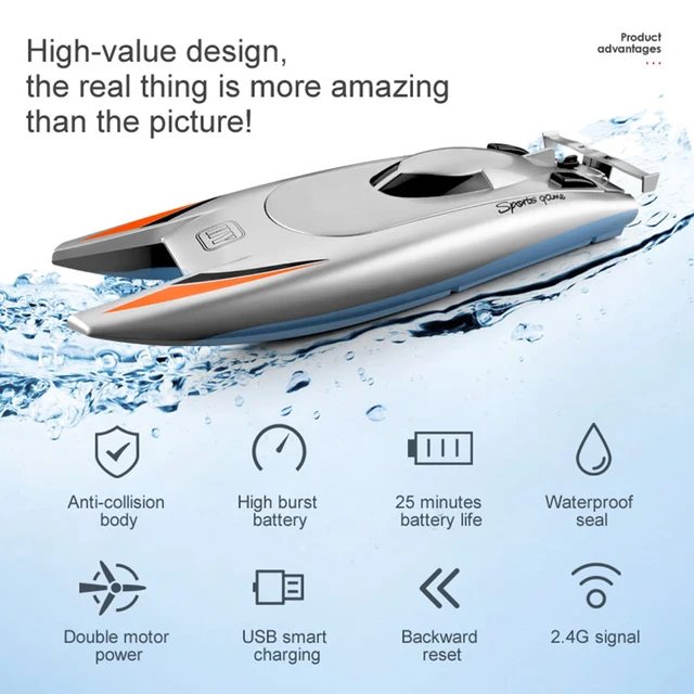 2.4G RC Boats 25KM/H High Speed Racing Boat 2 Channels Dual Motor Remote Control Boats for Kids Adult Racing Boat Silver Black 3