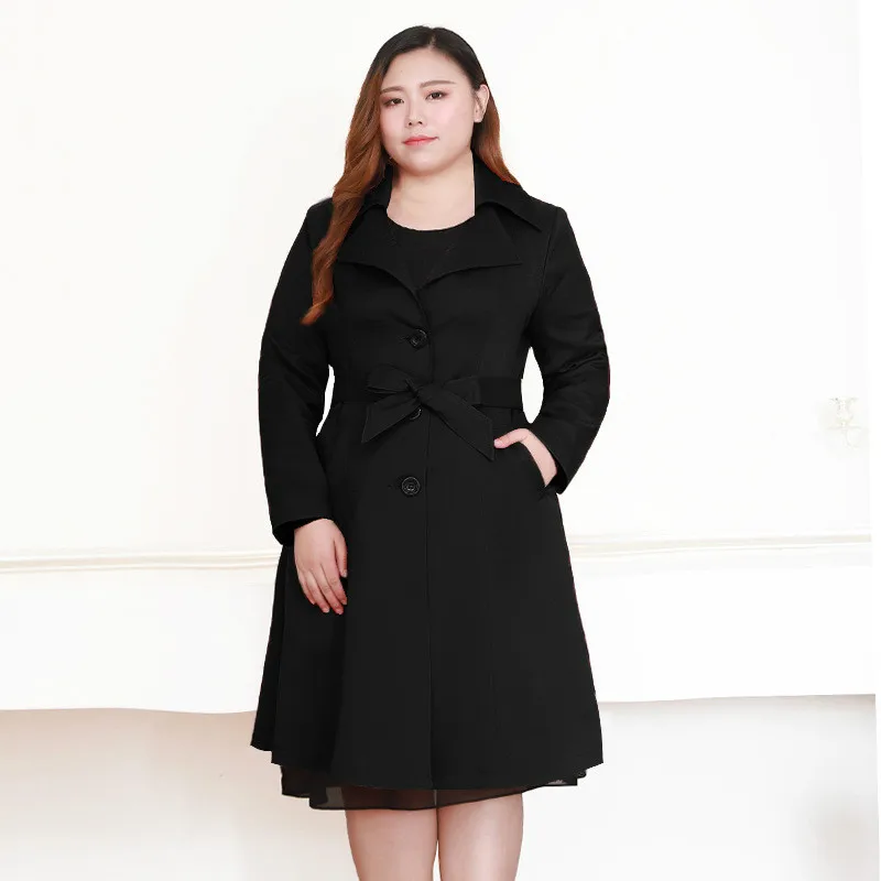 Zwart Maxi Jas Vrouwen Winter Windjack Lange Mouwen Koreaanse Mode Overjas Plus Size Vrouwelijke Trenchcoat Vrouwen 7xl 8xl 9xl 10xl