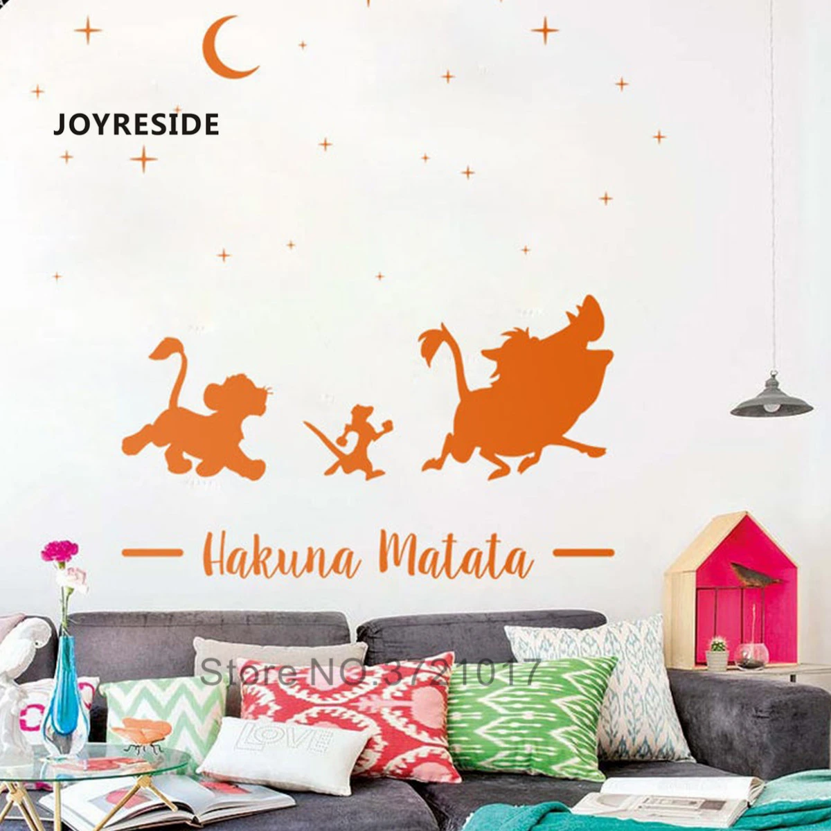 Joyreside Autocollant Mural Simba Mignon Roi Lion Design Hakuna Matata Decoration Pour Chambre D Enfants Autocollant Mural Etoile Wm161 Aliexpress