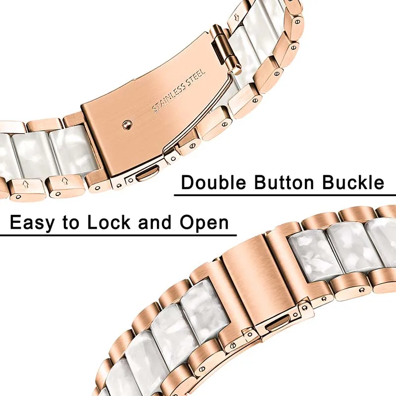 Ремешок для часов из нержавеющей стали и смолы 20 мм для samsung Galaxy Watch 42 мм/Active 40 мм/S2 классический быстросъемный ремешок из розового золота