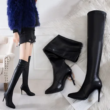 

2020 sexy nightclub boots high boots women's boots pointed stiletto elastic boots stovepipe over the kne