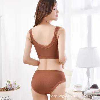 

French Thin Adjustment Beauty Back No Steel Ring Poly Wrap-around Together Sexy Underwear Lace GIRL'S Tube Top Bra Set