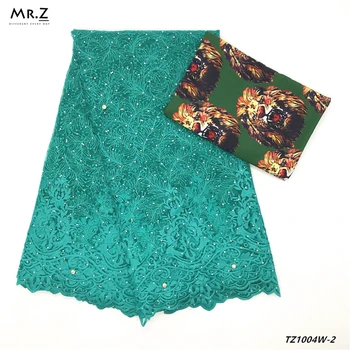 

Mr.Z African Embroidered Nigerian High-Quality French Tulle Lace Fabric Printed Style Silk Elastic Fabric 2.5+2.5Yards/Lot