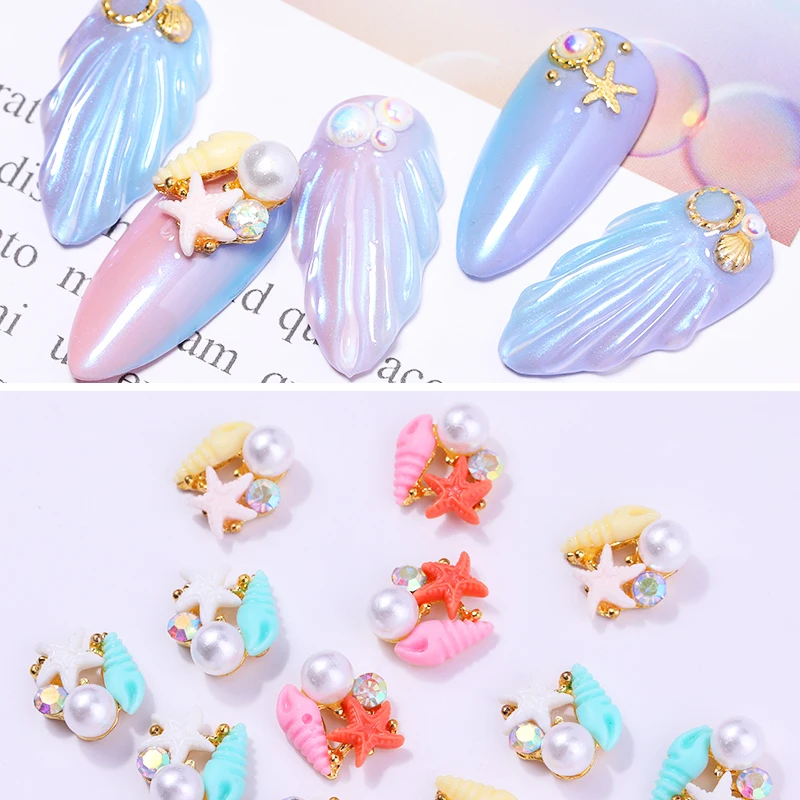 

5Pcs Set 3D Nail Art Decorations Nail Rhinestones Jewelry Decoration Seashell Starfish Irregular Nail Art Accessories