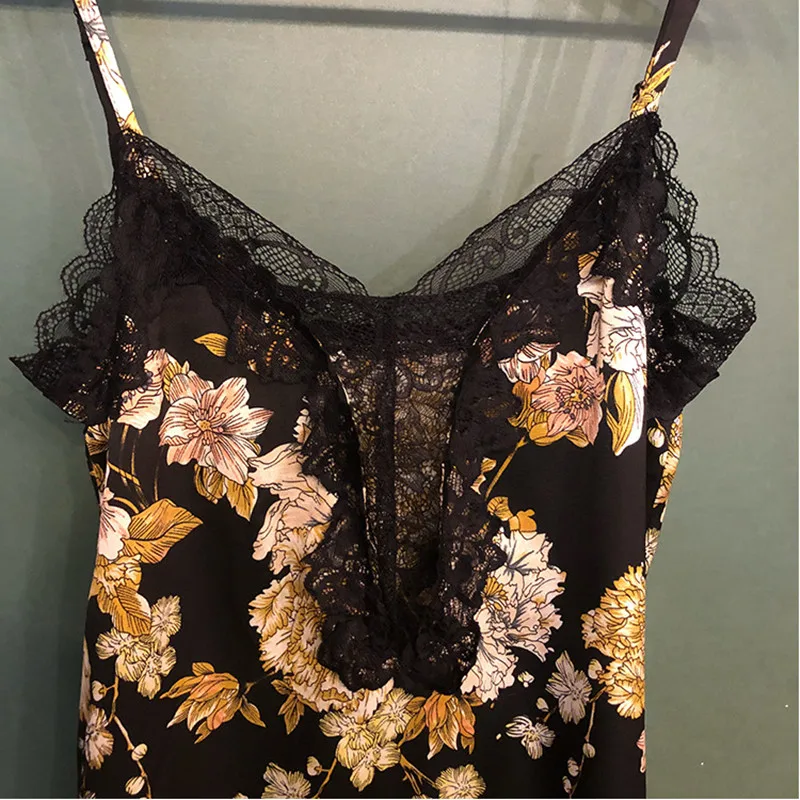 Summer Printed Pajamas Pyjamas Women Coat Sexy Suspenders Skirt Sleeping Underwear Two-piece Home Clothes