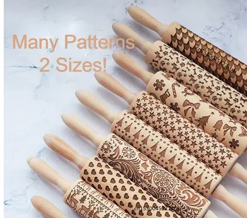 

Christmas Embossing Rolling Pin Baking Cookies Noodle Biscuit Fondant Cake Dough Engraved Roller Reindeer Snowflake