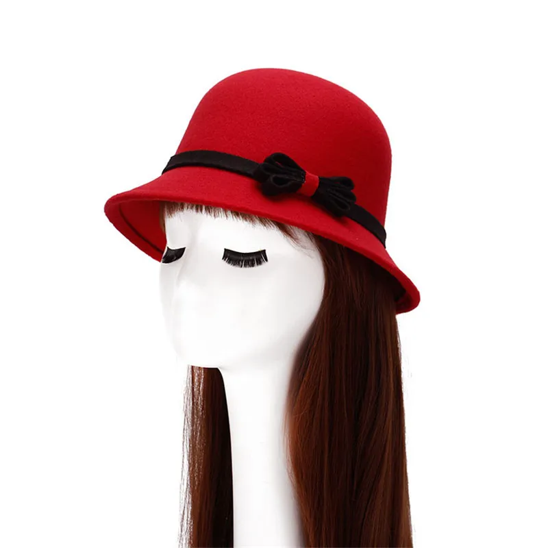

New Model Autumn Winter Cotton Polyester Ladies Fedora Hat With Adjustable Belt Fedora Hat For Woman Red Jazz Hat Bucket Hat