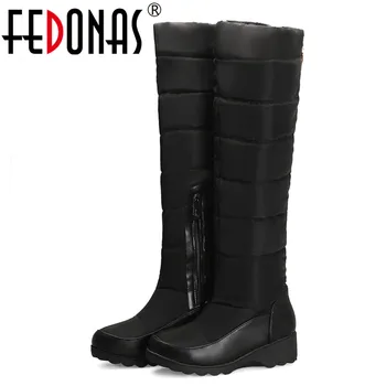 

FEDONAS Female Winter Snow Boots Warm Plush Wedges High Heels Boots Sexy Tight High Long Shoes Woman New Women Knee High Boots
