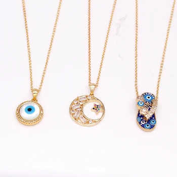 

1PC Crystal Turkish Eye Hollow Round Star Necklace For Women New Vintage Bohemian Colorful Zircon Waterdrop Eye Choker Jewelry
