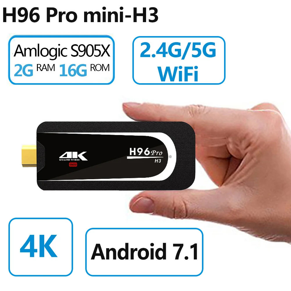ТВ бокс H96 Pro mini H3 Smart Box Android 7 1 Amlogic S905X четырехъядерный встроенный WiFi 2 4G + 5G BT 4 0 Netflix