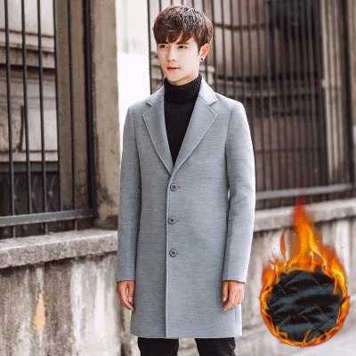 light gray2 Мужское шерстяное пальто, модное осенне-зимнее однобортное приталенное пальто с длинным рукавом, деловые повседневные высококачественные мужские длинные топы - Цвет: light gray2
