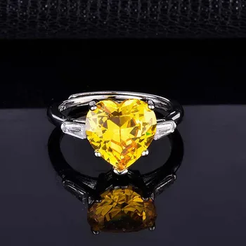 

Simple Engagement Ring For Women Shiny Yellow Heart-Shaped Open Rings Cubic Zircon Graceful Women Wedding Bridal Jewelry