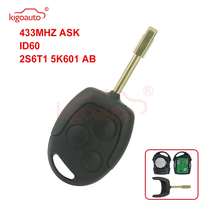 Kigoauto черный дистанционный ключ 3 кнопки ID60 433 МГц FO21 KR55WK47899 для Ford Fiesta Focus Mondeo |