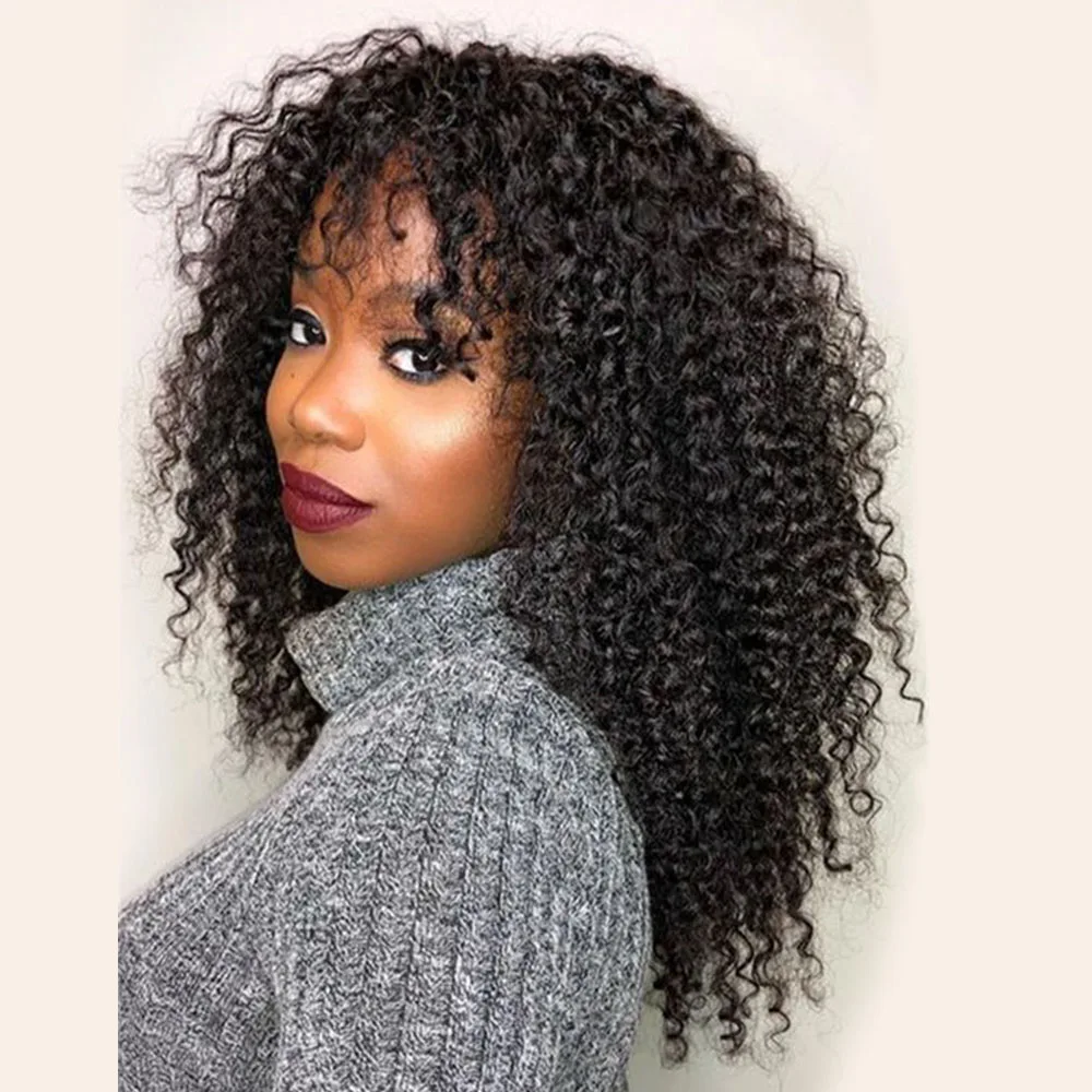 Curly Human Hair Wigs with Bangs Perruque Longue Cheveux Humain Cheap Afro Kinky Curly Human Hair Lace Front Wigs for Women