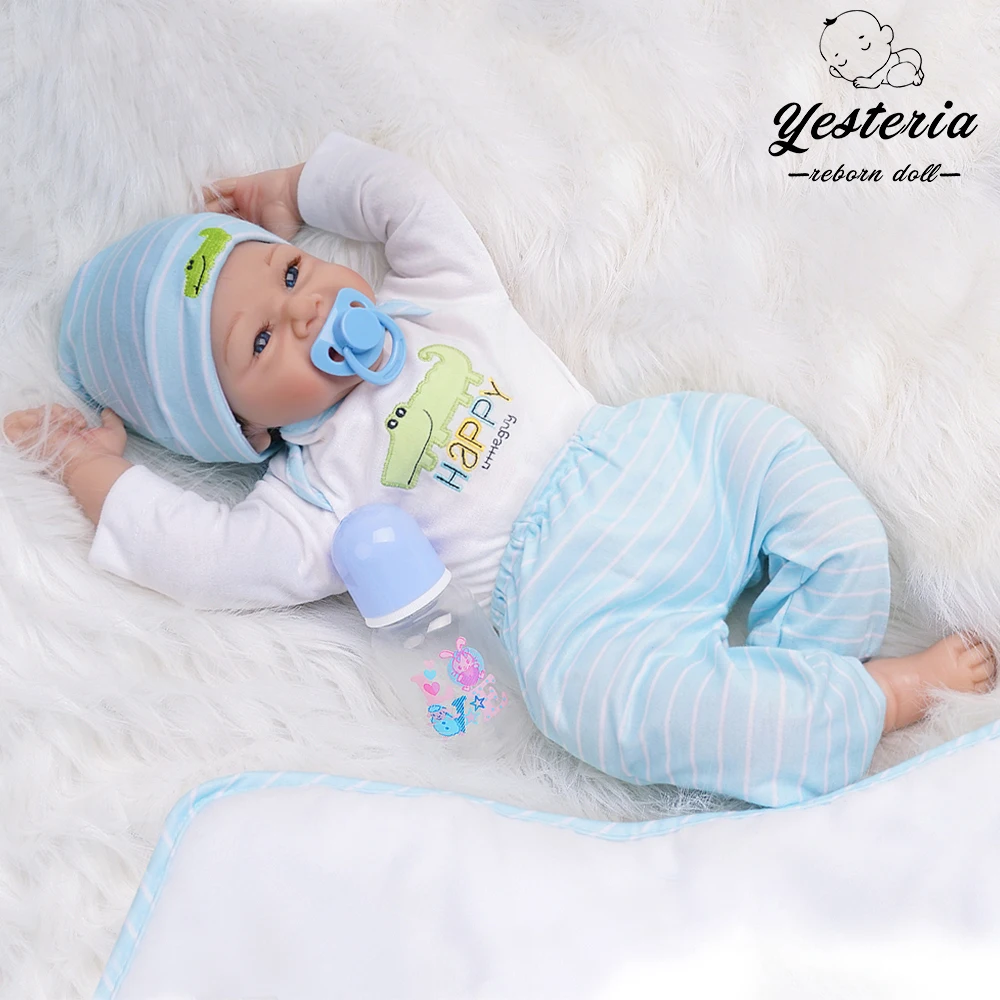 55 см Reborn Baby Dolls мальчик силиконовый виниловый хлопковый светильник белый и синий наряд