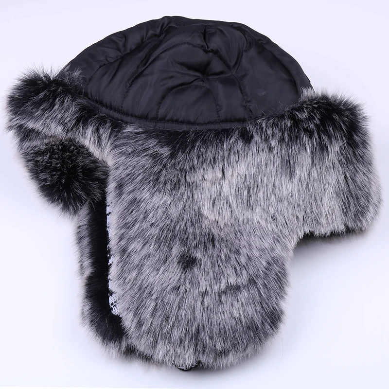 Шапки-бомберы для мужчин и женщин, черная, белая шерстяная вязаная шапка со снежинками, толстая шапка-ушанка из искусственного лисьего меха, зимняя шапка-ушанка для русской зимы