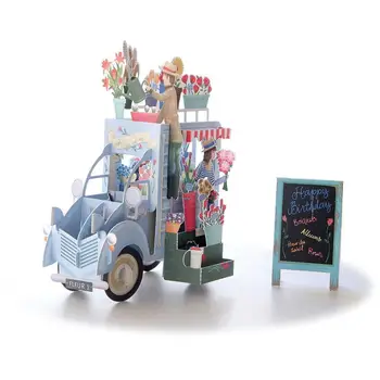

Romantic Flowers Car 3D Up Card Thank You Card Paper Card Birthday Invitations Birthday Card Paper Craft