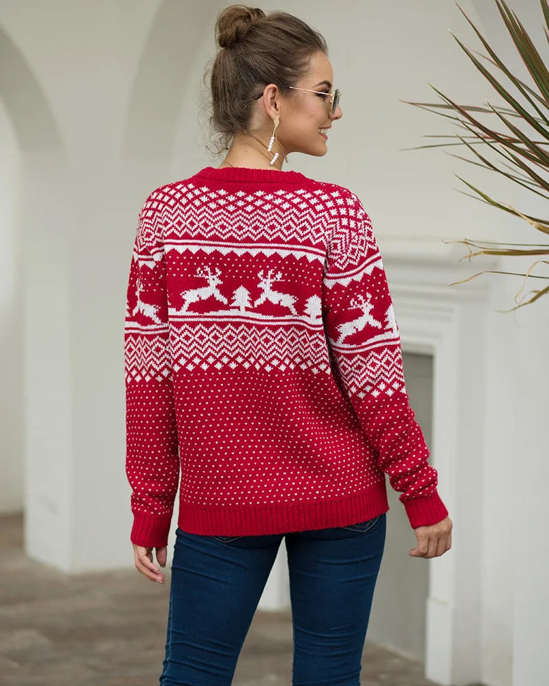 Женский пуловер, свитер, рождественские топы, осенне-зимние вязаные пуловеры, Свитера с принтом оленя, женские джемперы с длинным рукавом, одежда