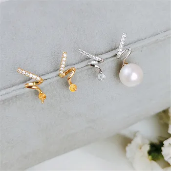 

DIY Pearl Stud Earrings Holder S925 Sterling Silver Earrings Settings Women DIY Earrings Jewelry Findings