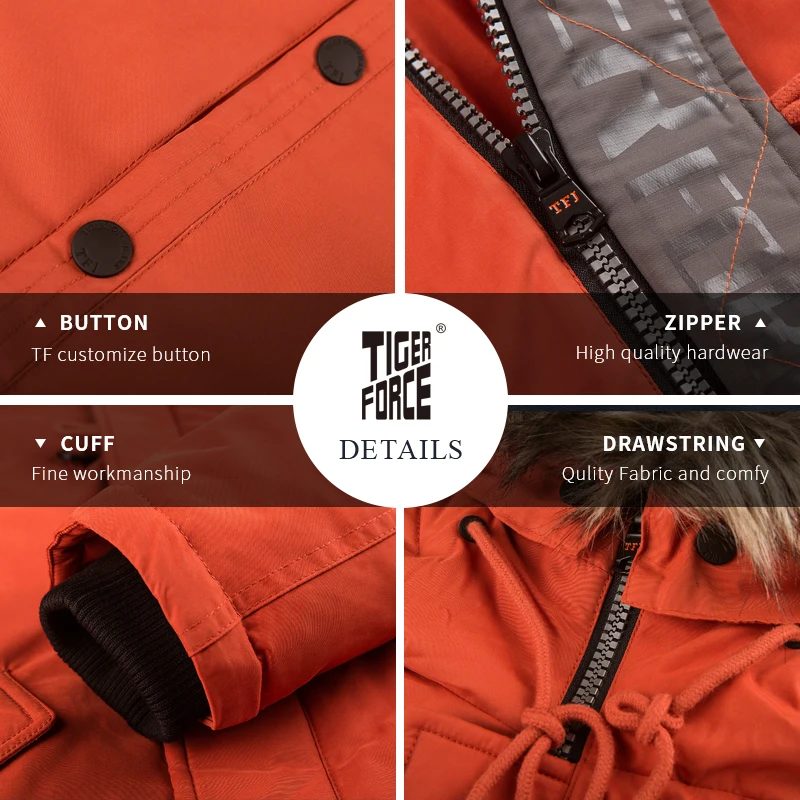 Tanie TIGER FORCE Parka męska kurtka zimowa wodoodporna kurtka z kapturem pikowana kurtka narciarska wyjątkowo zimna rosja płaszcz męski