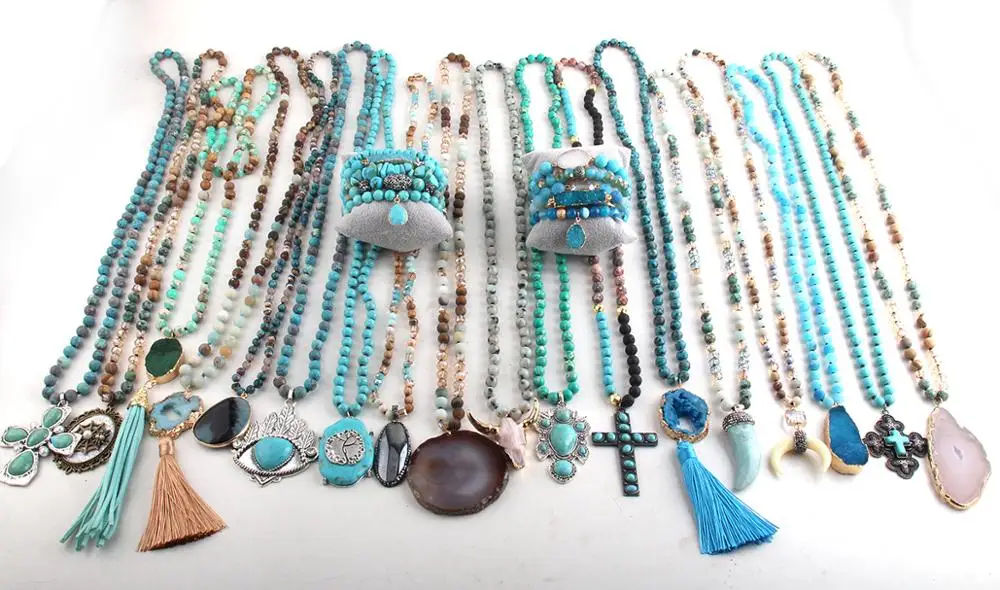 

MD Wholesale 20pc Blue Mix Color Necklace / Bracelet Set Fashion Boho Jewelry For Women Bohemian Necklaces Gift