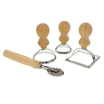 

Ravioli Maker Cutter Stamp Set,4-Piece Set of Wooden Dumpling Coffee Pot Set with 2 Round Stamps, 1 Square Stamp and Cutter Whee