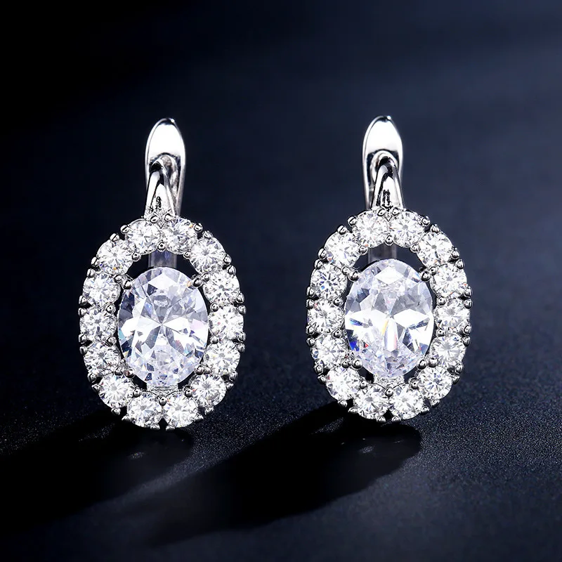

Ear clip copper Cubic Zironia AAA zircon delicate oval earrings for women Bridal Wedding Jewelry 2019 Brincos