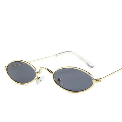 gold grey Маленькие тонкие винтажные Овальные Солнцезащитные очки, женские брендовые дизайнерские ретро очки с прозрачными линзами - Цвет оправы: gold grey