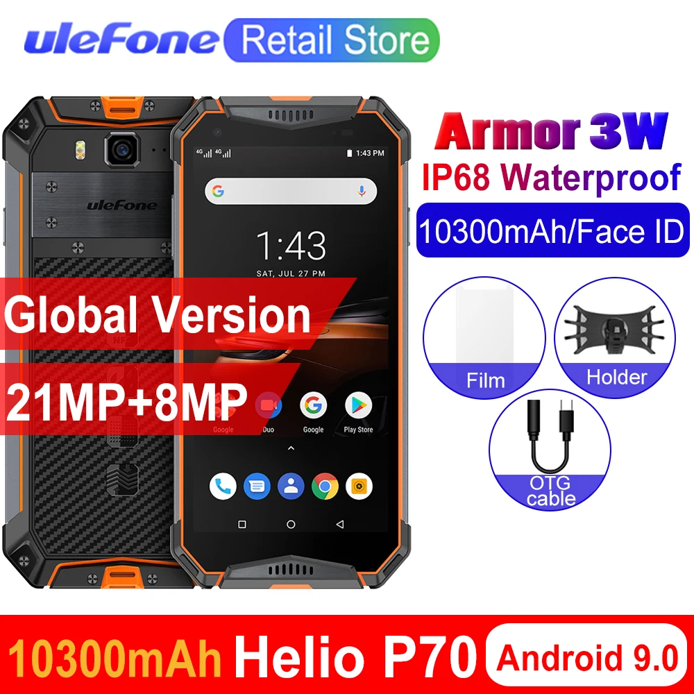 Ulefone armor 3W IP68 Водонепроницаемые мобильные телефоны Android 9 0 5 7 &quotHelio P70 6G + 64G Face ID NFC