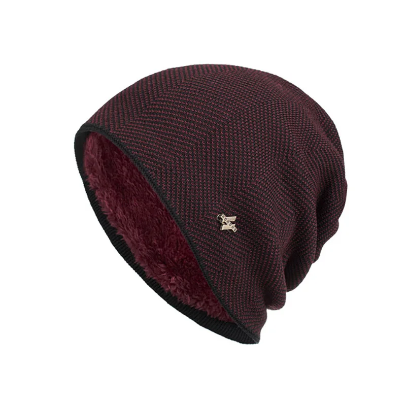 Теплые зимние Skullies Beanies повседневные Wo мужские шапки мужские уличные хип-хоп шапки удобные плюс бархатные вязаные шапочки - Цвет: Бургундия
