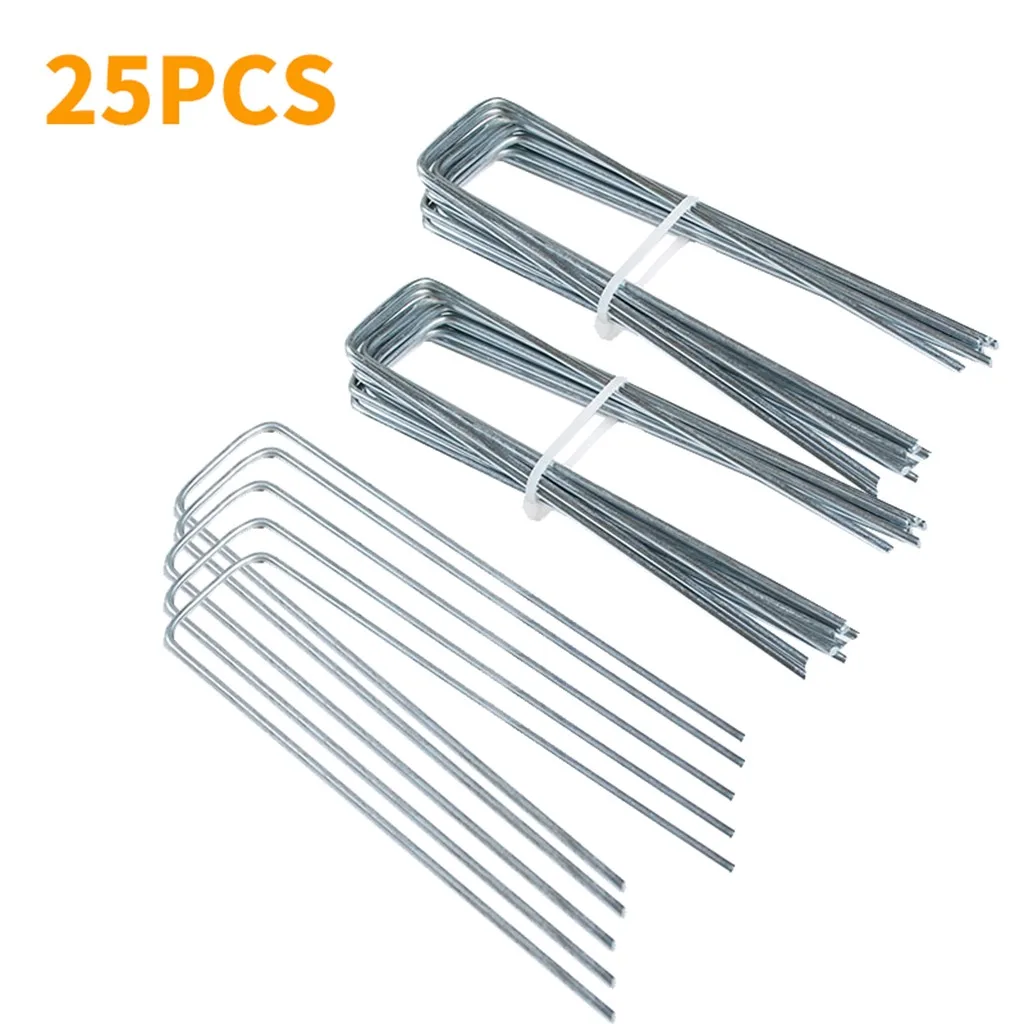 

Anti-Rust Galvanized Ground Staples Steel Sod Stakes Pins U-Shap 25PCS Garden Stakes Landscape Landscaping Anchor Pins Pegs