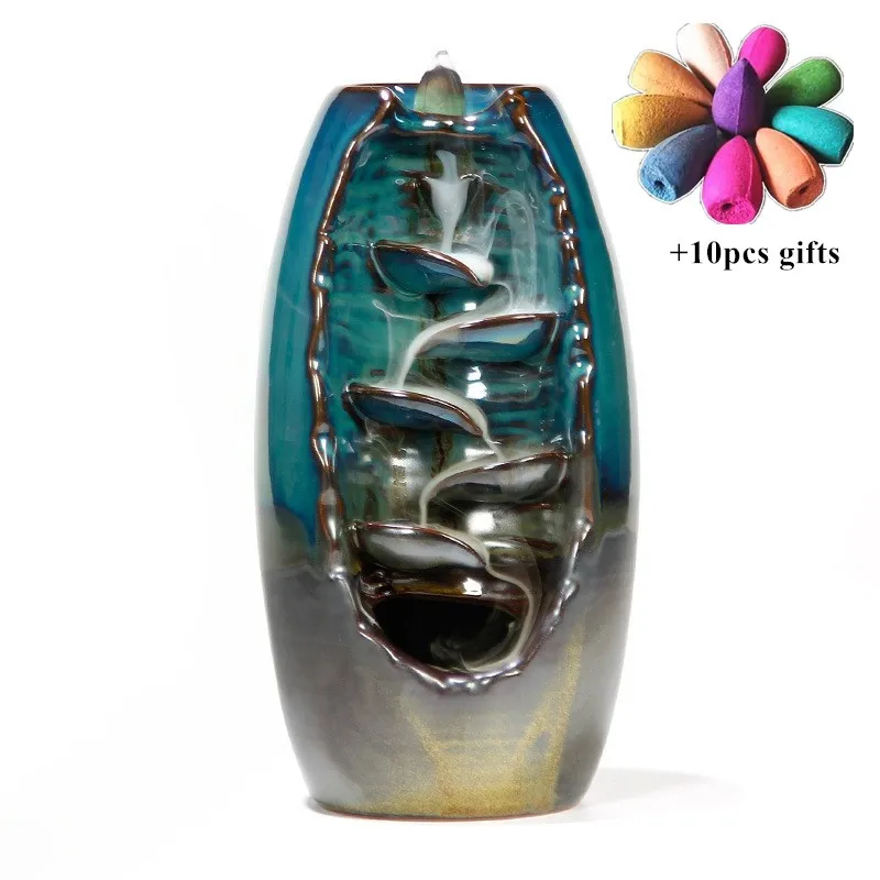 

Ceramic Backflow Incense Burner Aromatherapy Furnace Smell Aromatic Home Office Decor Tower Incense Holder + 10pcs Free Cones