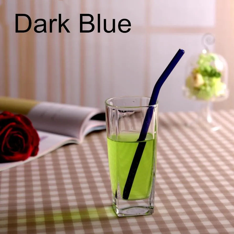 100pcs bent blue 100 шт многоразовые и термостойкие экологические стеклянные соломинки для питьевой воды с кисточкой для свадьбы, дня рождения - Цвет: 100pcs bent blue