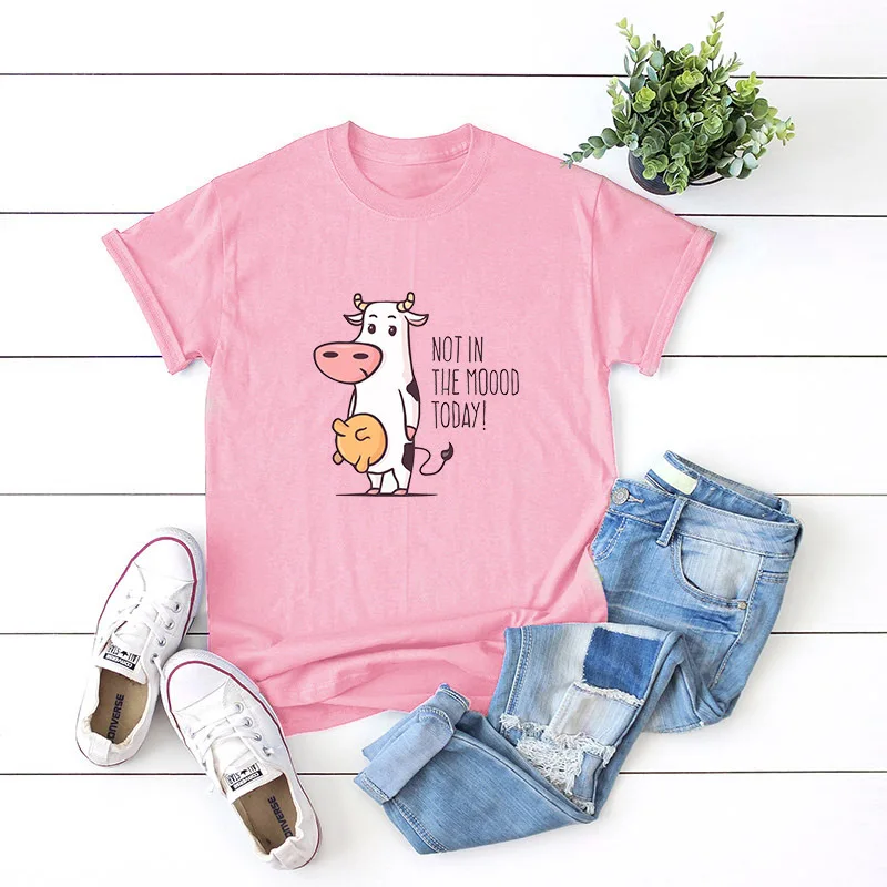 SINGRAIN 2020 Women Cute Cow Print 100% Cotton T-shirt Basic Tees Casual Funny Tops Streetwear Oversized Animal Tee Shirt S-5XL | Женская