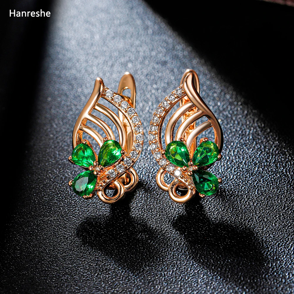 Hanreshe Exquisite Crystal Zircon Gold Color Female Girl Quality Earrings Jewelry For Wedding Dress With Accessories