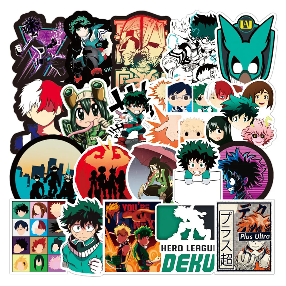 

100pcs My hero Academy Stickers For Car Laptop Notebook Scrapbooking Material Adesivos Craft Supplies Custom Sticker Vintage