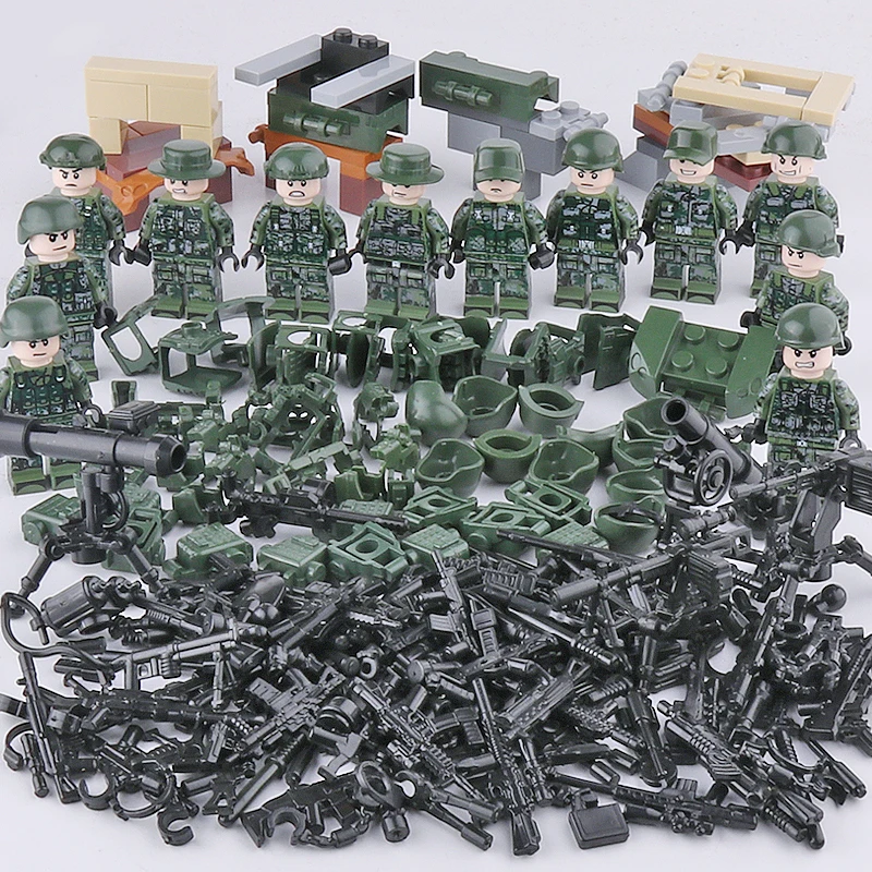  1 Set WW2 Camo Assembled Building Blocks Dolls Military Soldier Weapons City Bricks Building Block 
