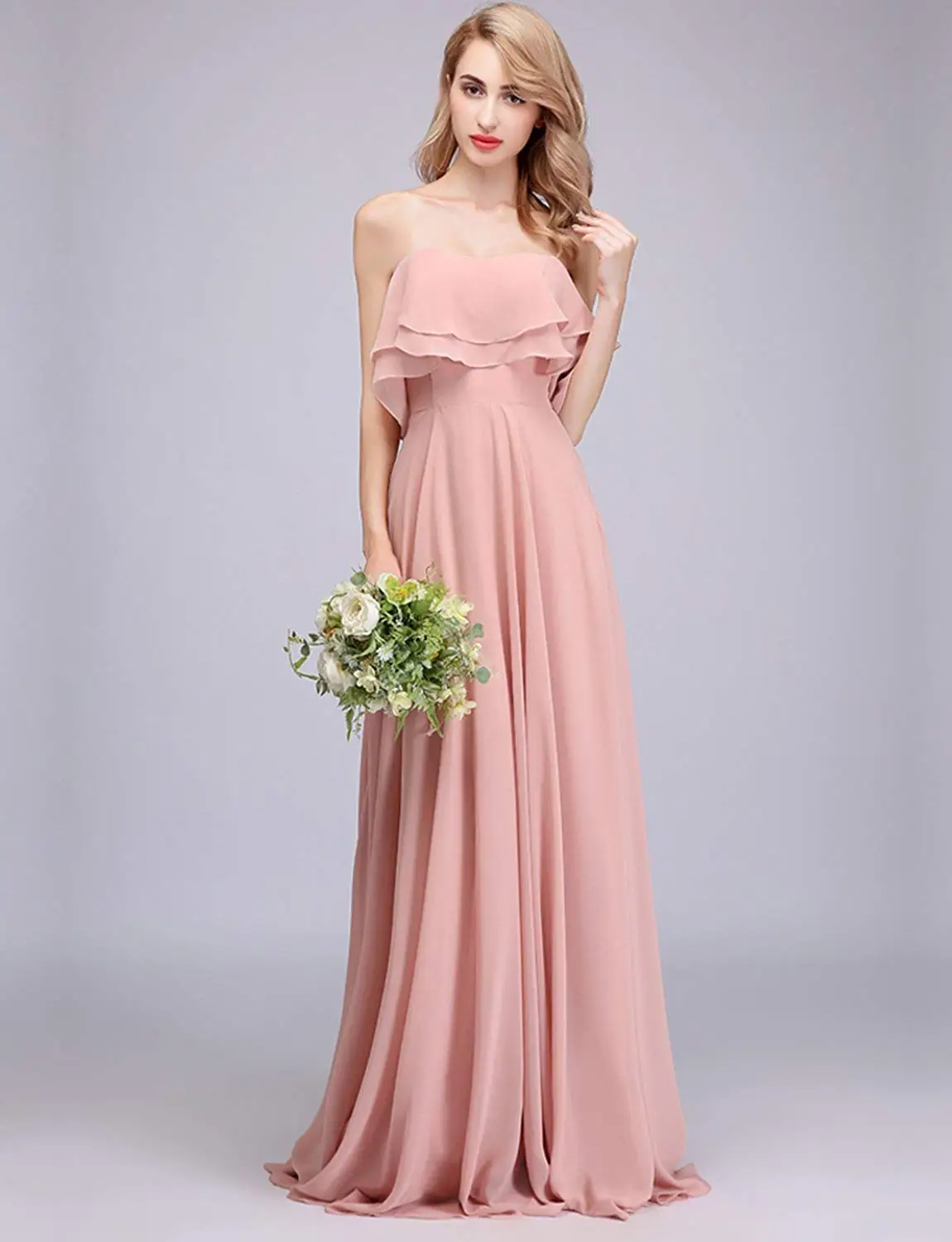 

A-Line Off-The-Shoulder Sleeveless Appliqued Chiffon Long Bridesmaid Dresses With Side Slit Elegant Dresses for Weddings Guest