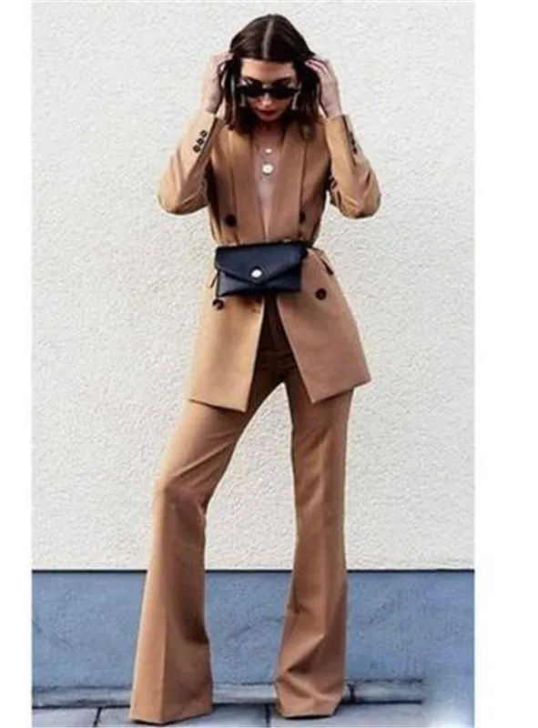 

Brown Notch Lapel Lady Women's Suit Set 2019 Spring and Autumn Slim Professional 2 Piece Set Suit Women's Pantsuit Customi Made