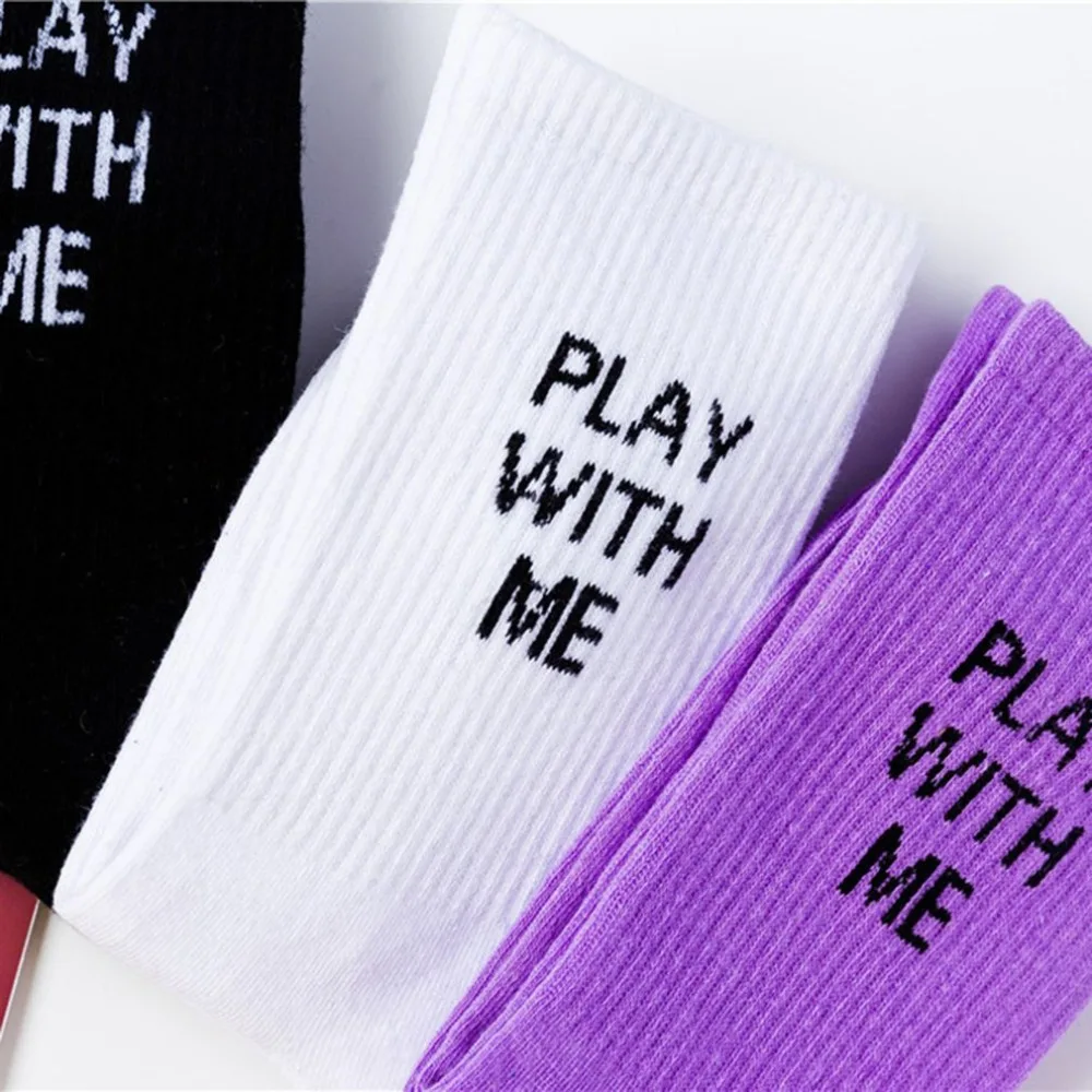 Корейские забавные Женские носочки с принтом «PLAY WITH ME», дышащие мужские носки, хлопковые мягкие теплые короткие носки, Meias Chaussettes Femmes