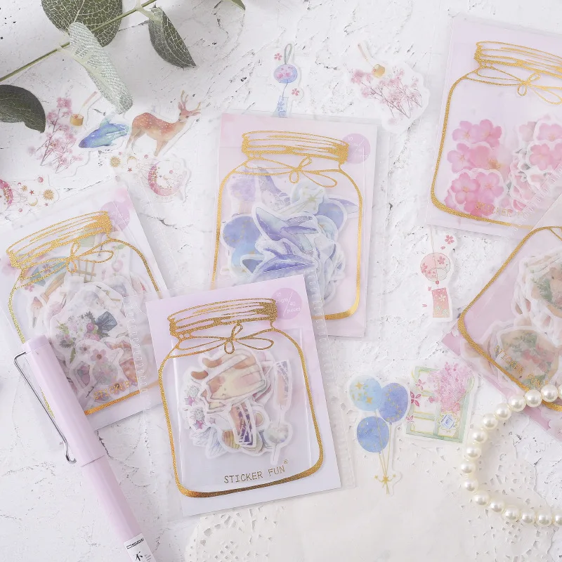 

Retro Sakura Cat Dog Food Bullet Journal Gilding Sticker Decoration Diary Scrapbooking Label Sticker Stationaries Sticker