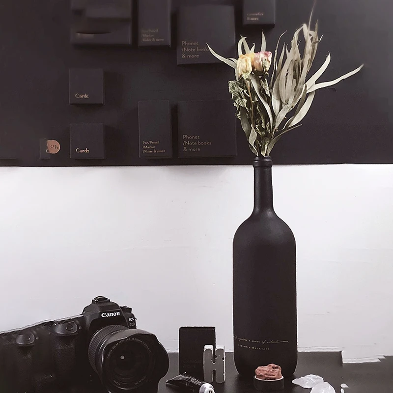 Стеклянная бутылка для хранения в скандинавском стиле с длинным горлышком матовая черная вечная Цветочная ваза бутылка для хранения Домашний Органайзер Декор L