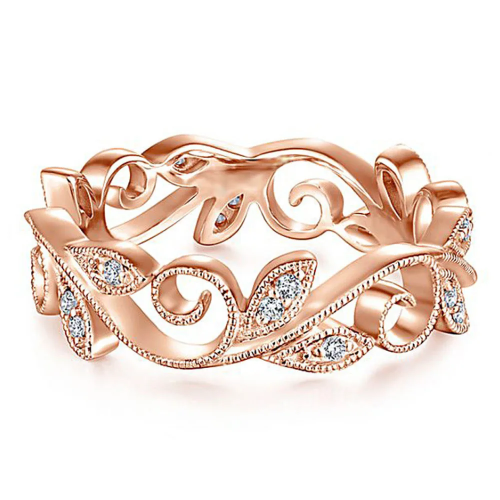 Роскошные кольца из розового золота с листьями лозы для женщин, серебряные свадебные кольца с кристаллами для женщин модного дизайна со стразами, ювелирные изделия Anillos Mujer - Цвет основного камня: Золото