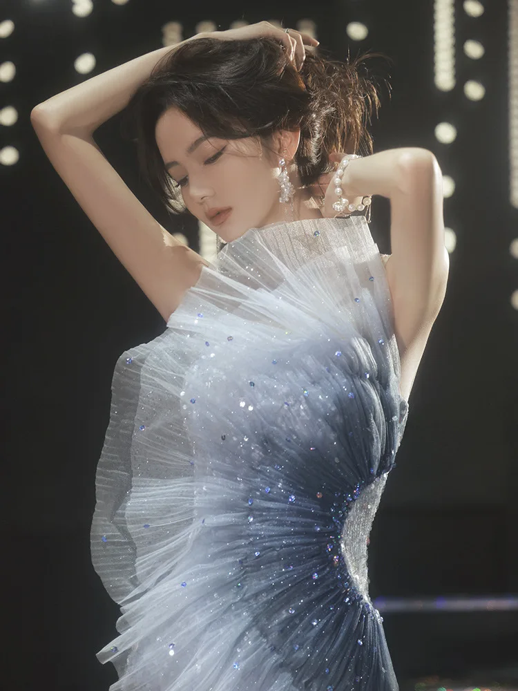 

Сексуальное Вечернее Платье «рыбий хвост», женские блестящие стильные банкетные градиентные китайские платья для выпускного вечера, платье с блестками