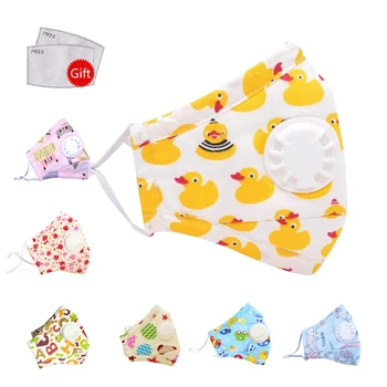 

Washable Boy Girl Cotton Cartoon Kids Mask With 2 Filters 5 Layers Mouth Mask Windproof Breathing Valves Face Maske