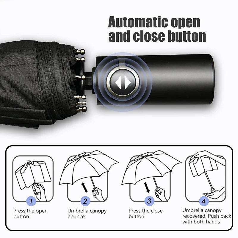 Travel Umbrella, 10 Ribs Finest Windproof Umbrella With Teflon Coating, Auto Open Close And Upgraded Comfort Handle- Gift Leath
