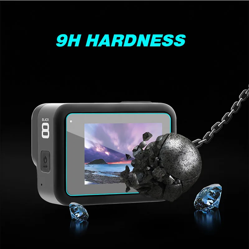 Защитная пленка для экрана для GoPro Hero 8, Черная защитная пленка из закаленного стекла+ объектив+ маленькая пленка для дисплея, аксессуары для Go pro Hero8