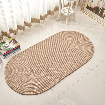 

Oval Striped Fabric Carpet Brown Carpet Home Hotel Floor Living Room Decoration Washable Floor Mat Door Mat Carpet