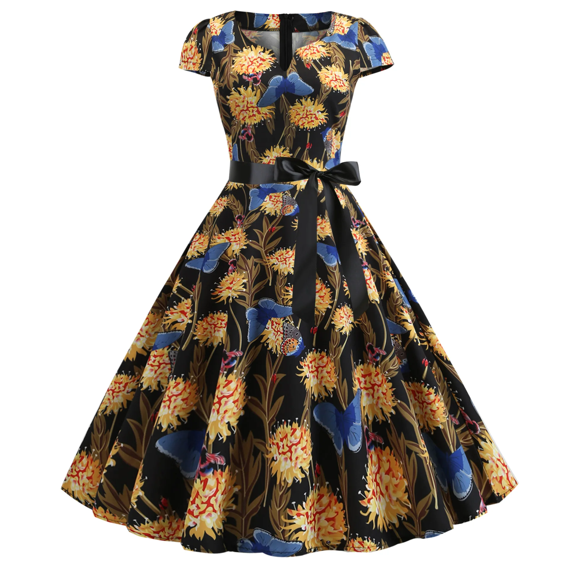 

New Style Hot Selling WOMEN'S Dress Printed Big Skirt Hepburn Wind 50s Retro Dress 6091