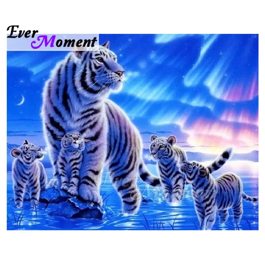 

Ever Moment Diamond Painting Decoration Picture Of Rhinestone White Tigers Aurora Full Square Diamond Embroidery Mosaic ASF1931